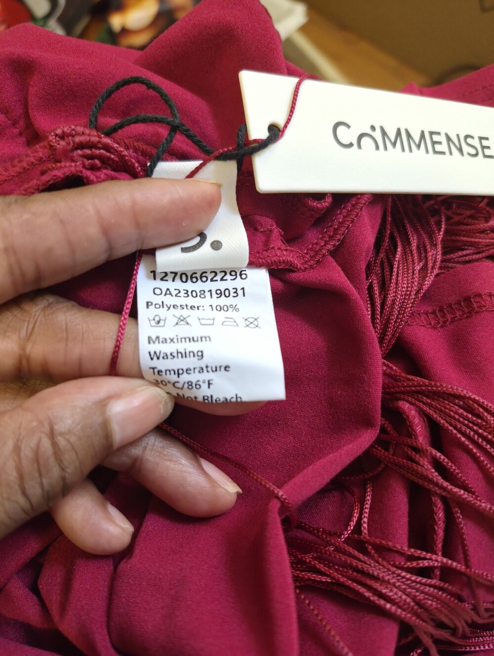 NWT- Commense Burgundy Fringe Midi Dress Women's Spaghetti Strap Party SIZE S - Picture 9 of 9